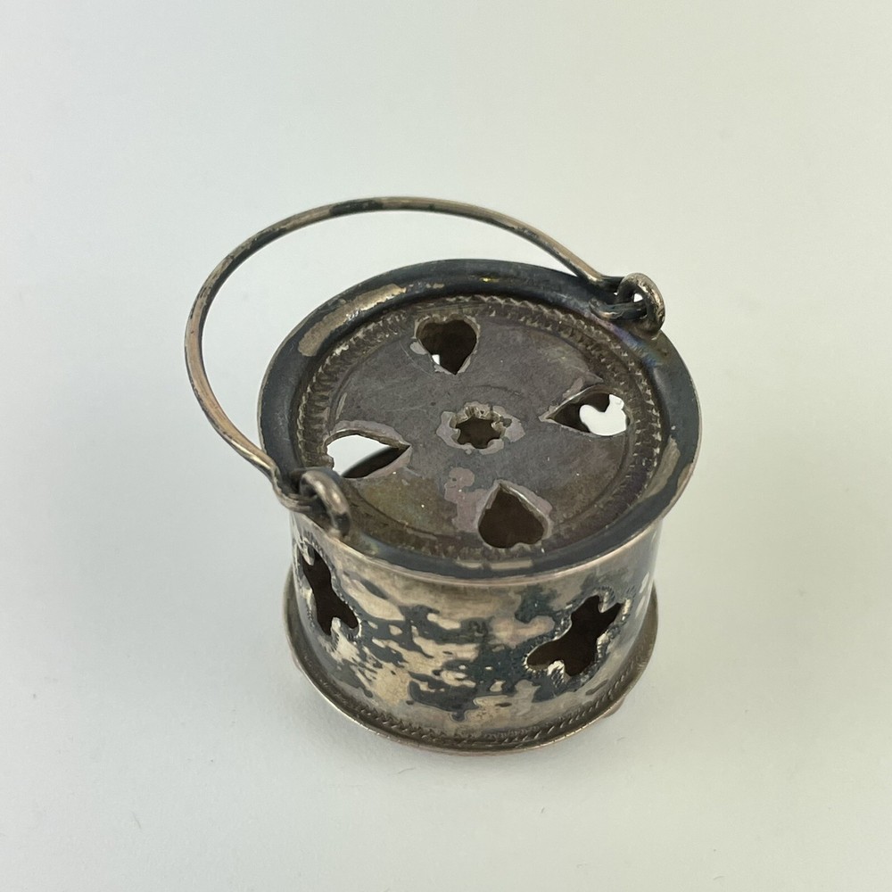 Unusual Antique Solid Silver Miniature Pierced Lantern Unknown Mark Height 2.5cm