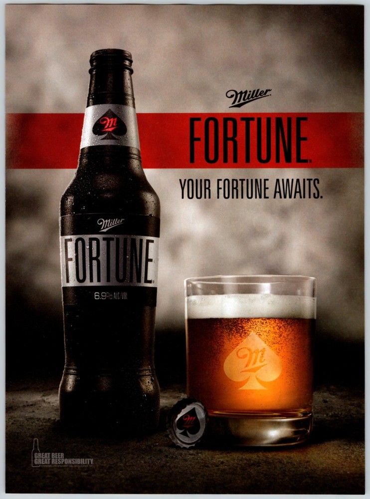 2014 MILLER FORTUNE BEER Vintage 8"X11" Television Ad HTN35