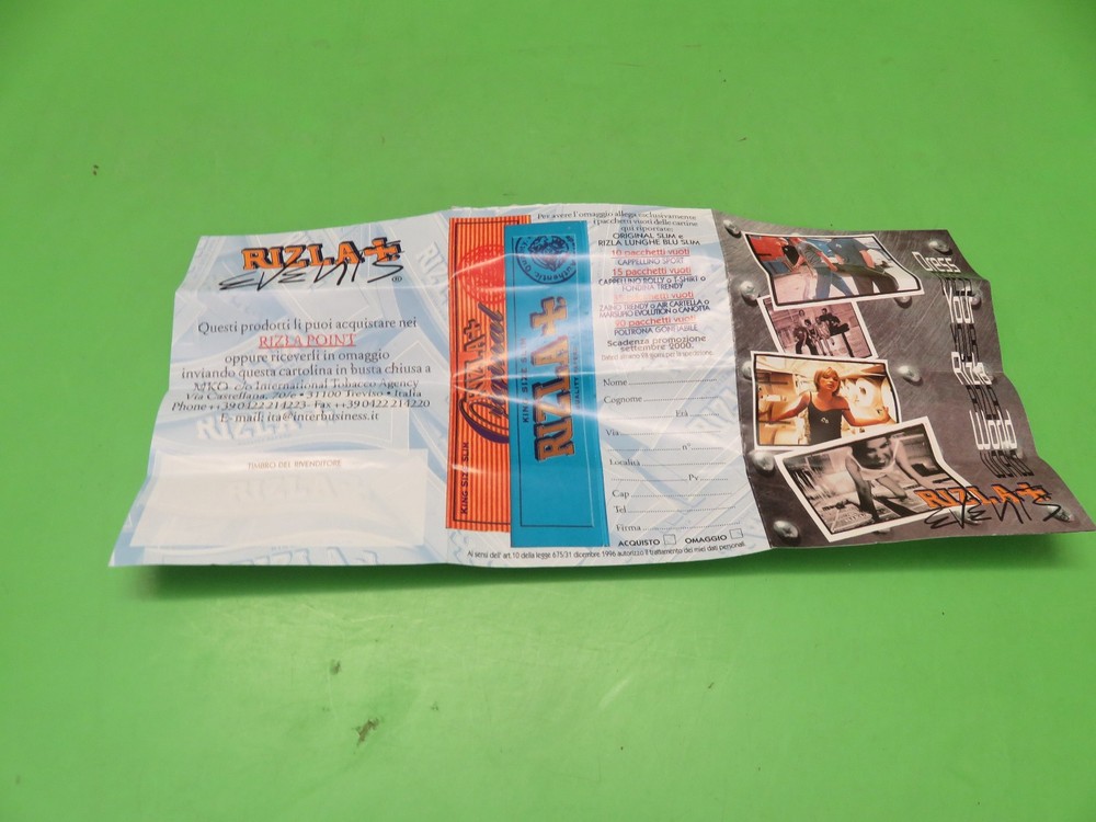 RIZLA EVENTS brochure collection points - September 2000
