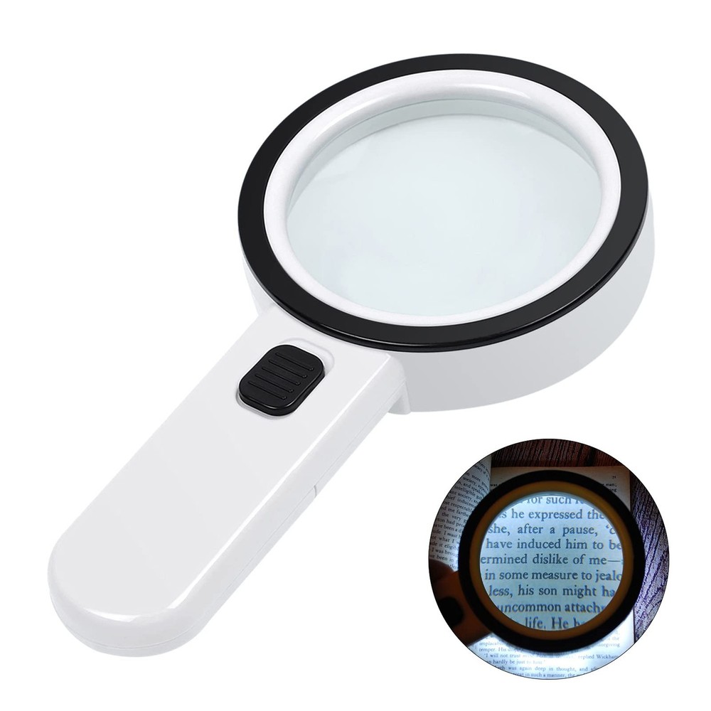 AIXPI Magnifying Glass with Light, Double-Layer Lens Handheld White