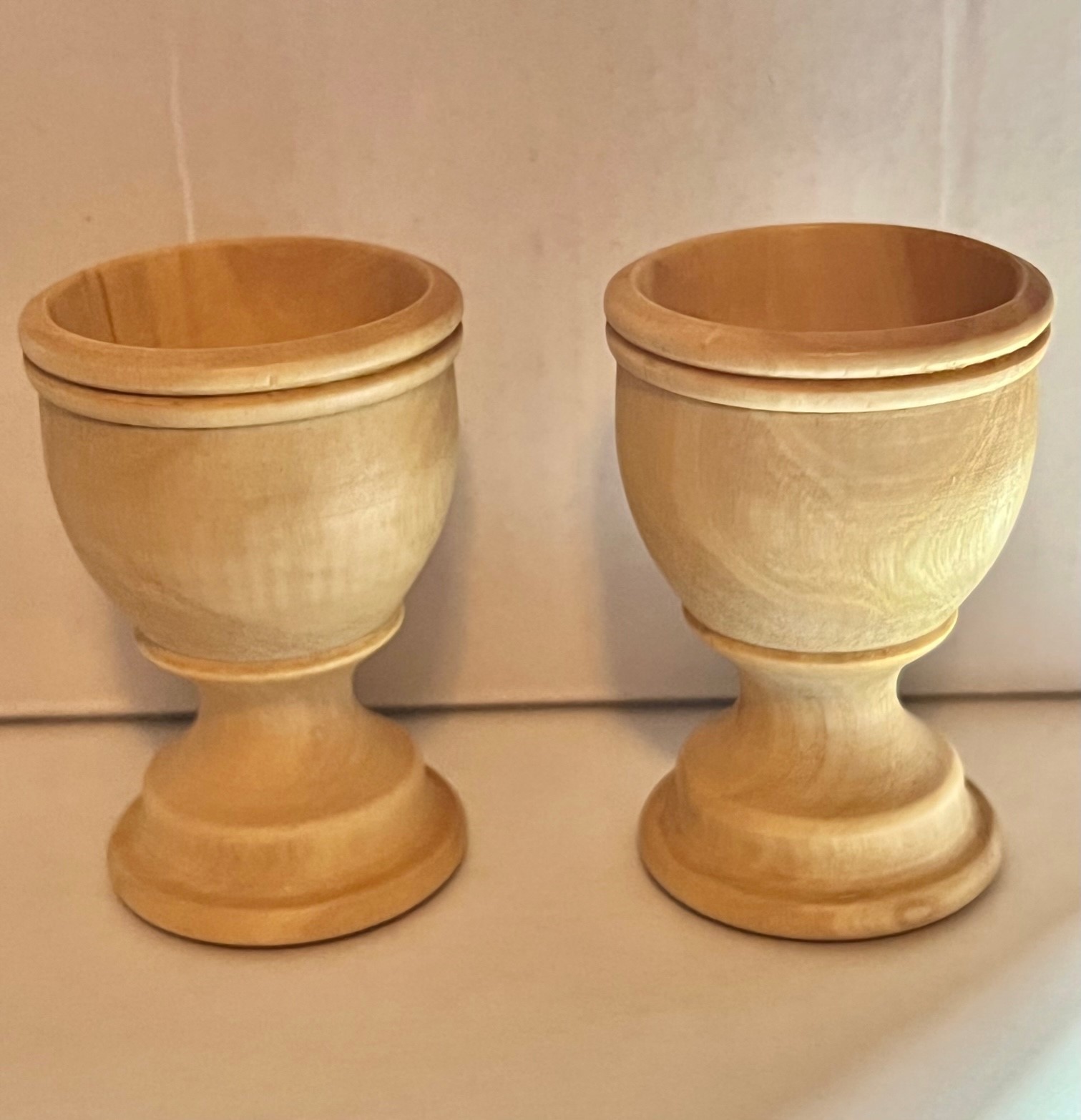 OLIVE WOOD cups SET OF TWO handmade from the Holy Land for Kiddush  or Communion