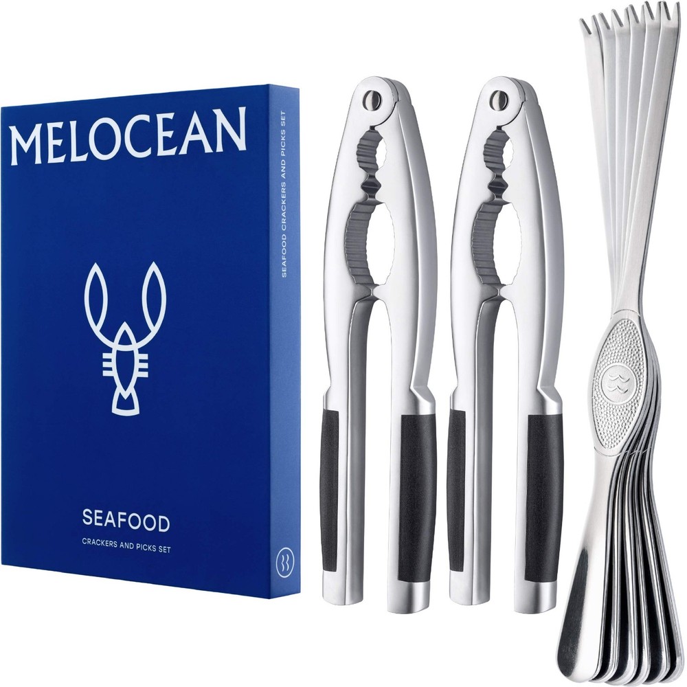 Premium Crab Crackers & Seafood Tool Set - 2 Crackers, 6 Forks, Nutcracker Kit