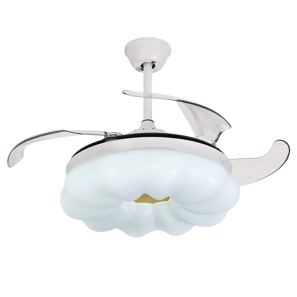 42In LED Arcs Cloud Shape 4 Blades Retractable Ceiling Fan Light+Remote Control