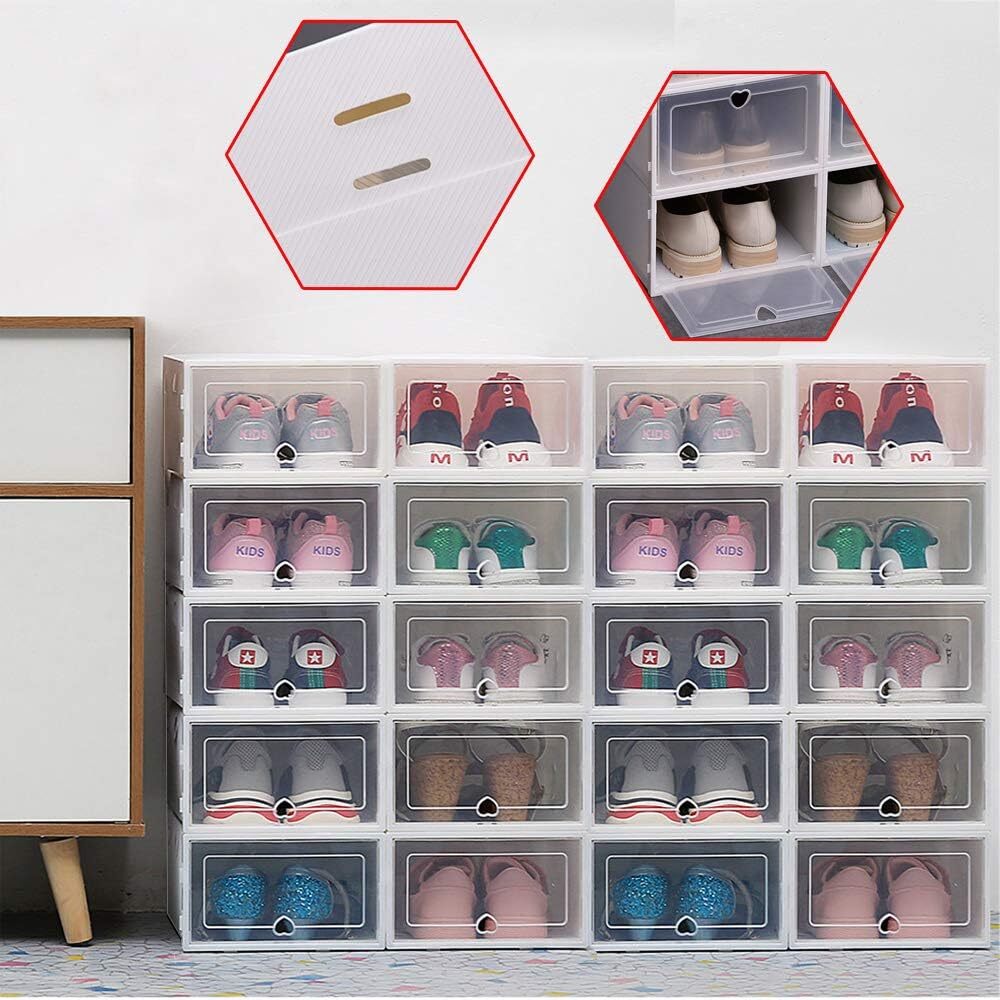20pcs Stackable Shoe Storage Box Durable Plastic Sneaker Display Case Organizer