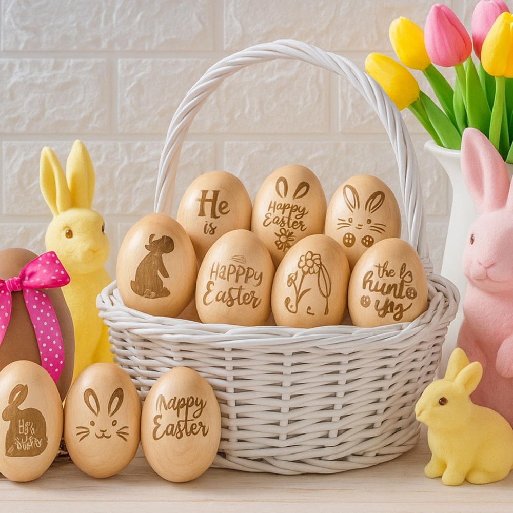 10 Pcs Wooden Easter Egg Decor Easter Table Centerpieces Resurrection Egg Laser