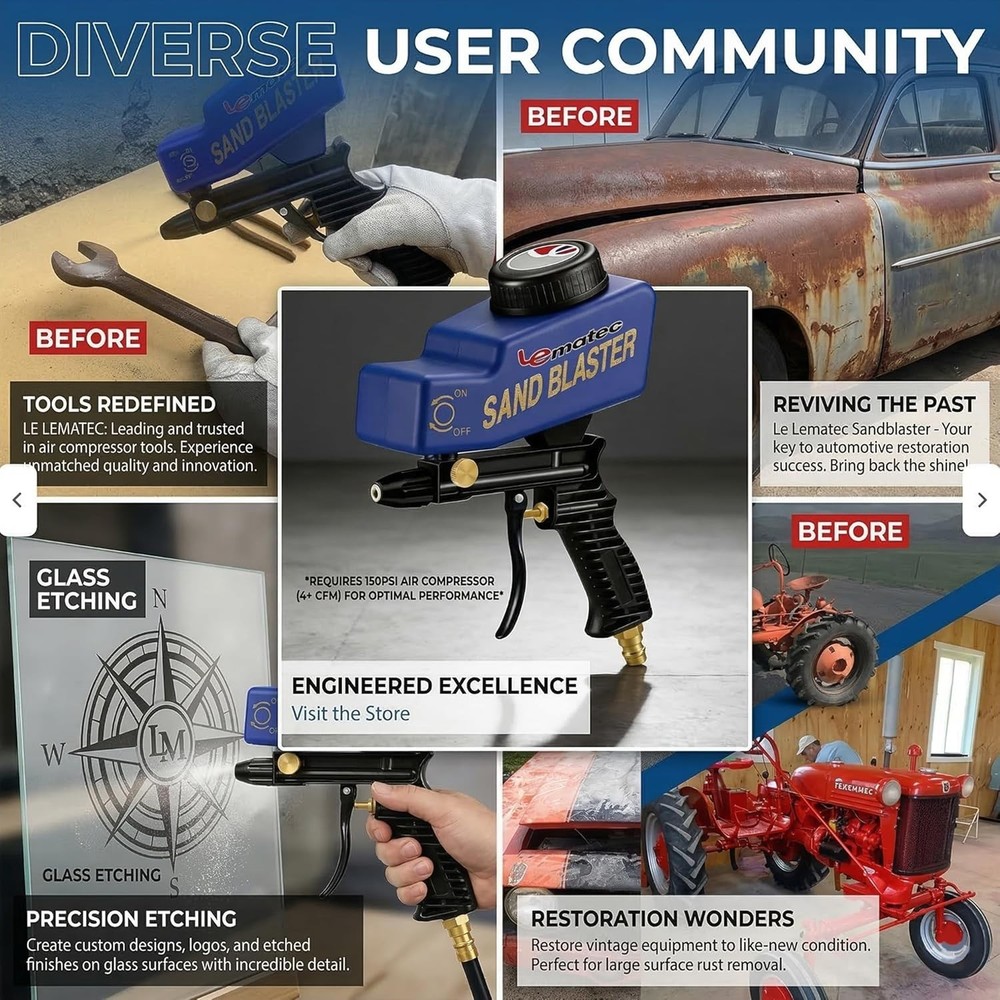 Effortless Rust & Paint Removal - Portable Sand Blaster with Medium Grit Nozzle