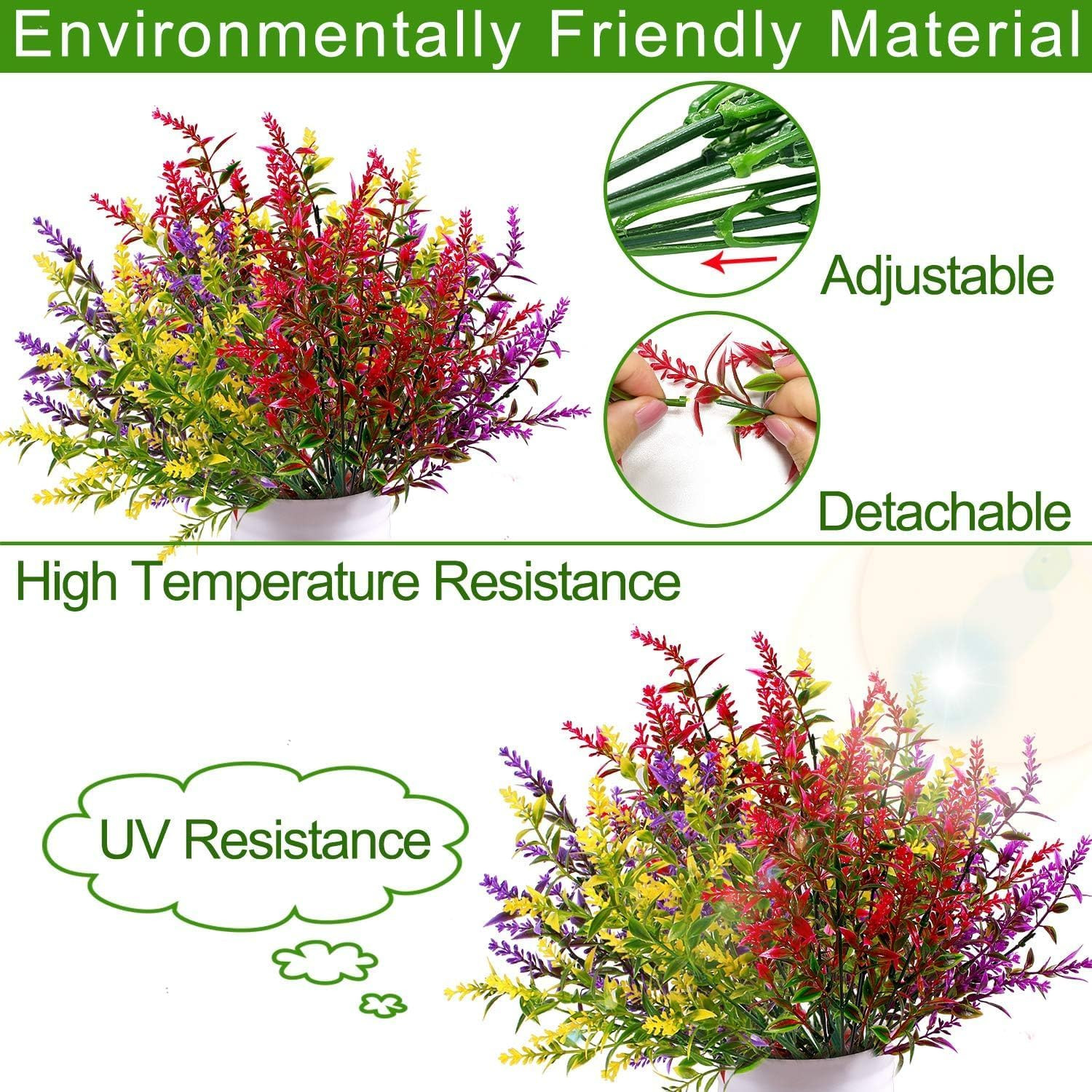 Artificial Outdoor Faux Lavender Flowers, UV Resistant, 20 Bundles