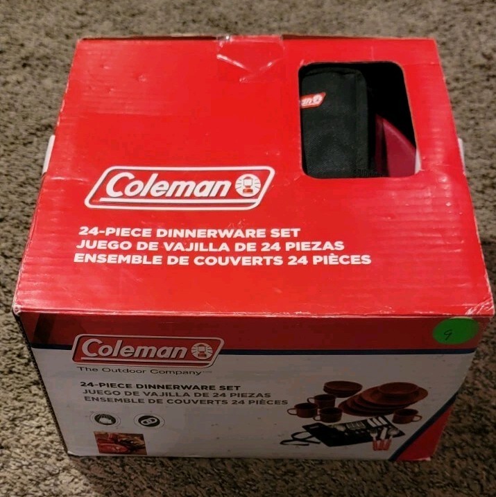 Coleman 24-Piece Enamel Dinnerware Set Red Speckled NEW