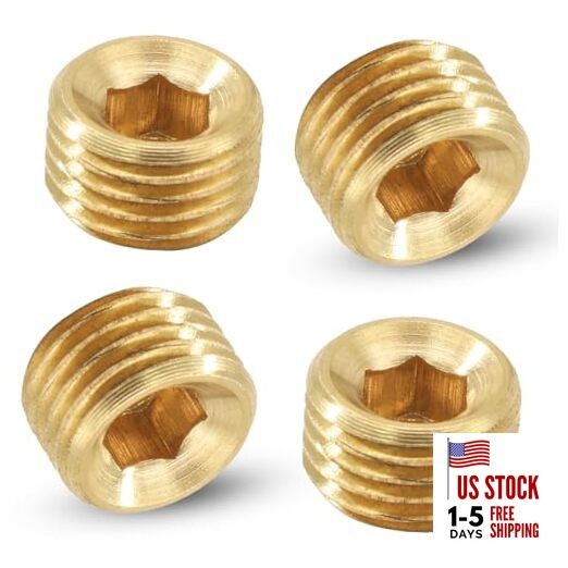 1/4" NPT Male Plug, Brass Internal Hex Thread Pipe Plug, Hex Countersunk Head