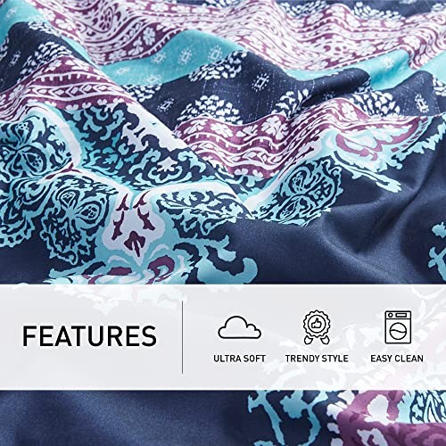 Bed Set, Boho Mandala Comforter Sets with Sheets,Blue Microfibe Bed Queen Navy