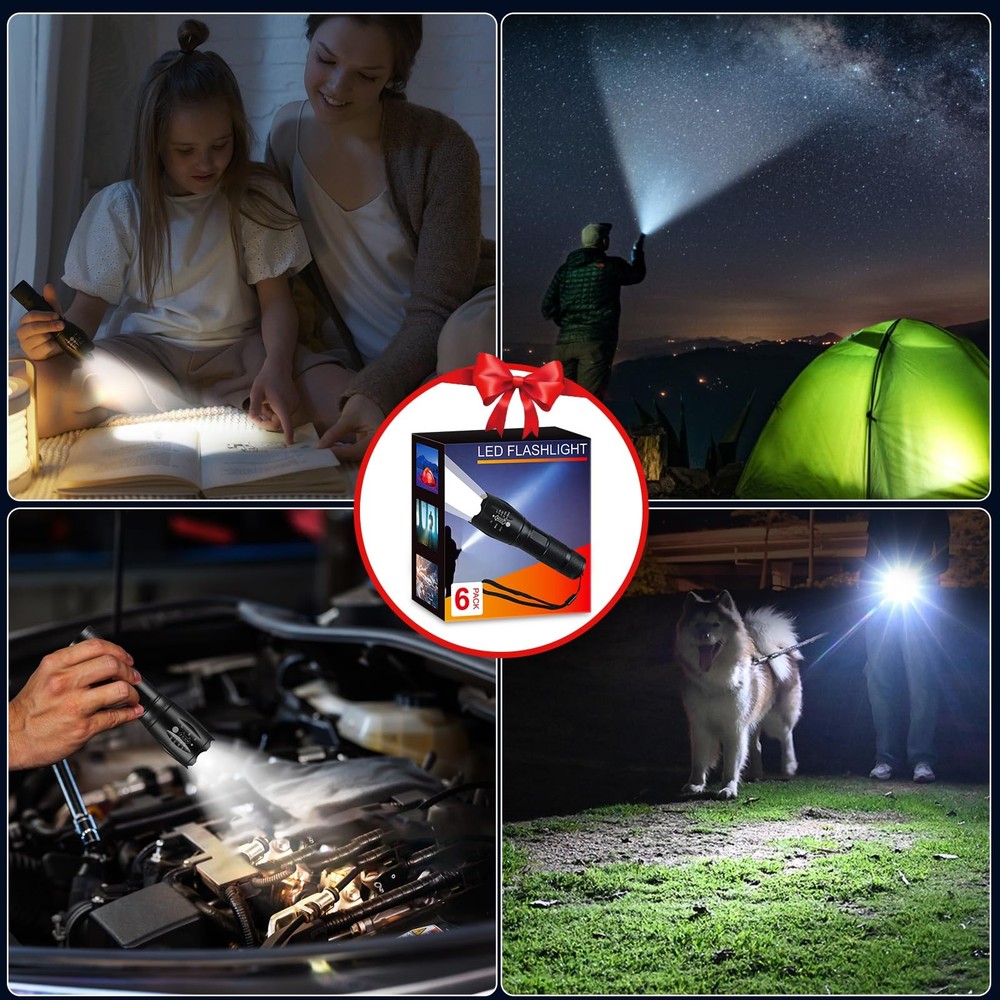 6Pack LED Flashlights High Lumens, 5Mode Tactical Flashlight for Home, Small ...