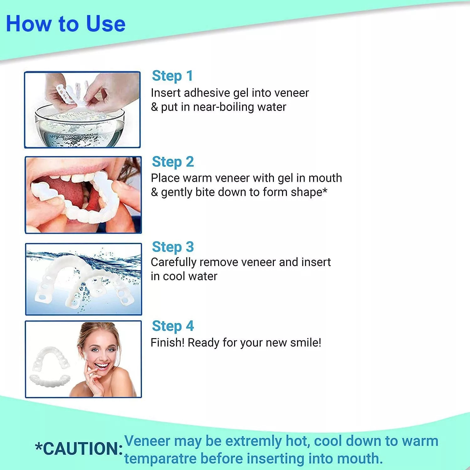 Smile Snap On Upper + Lower False Teeth Dental Veneers Denture Tooth Cover Set