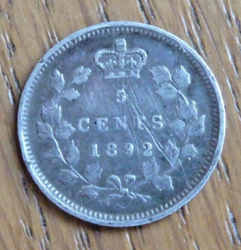 CANADA 1892 5c five cents silver coin
