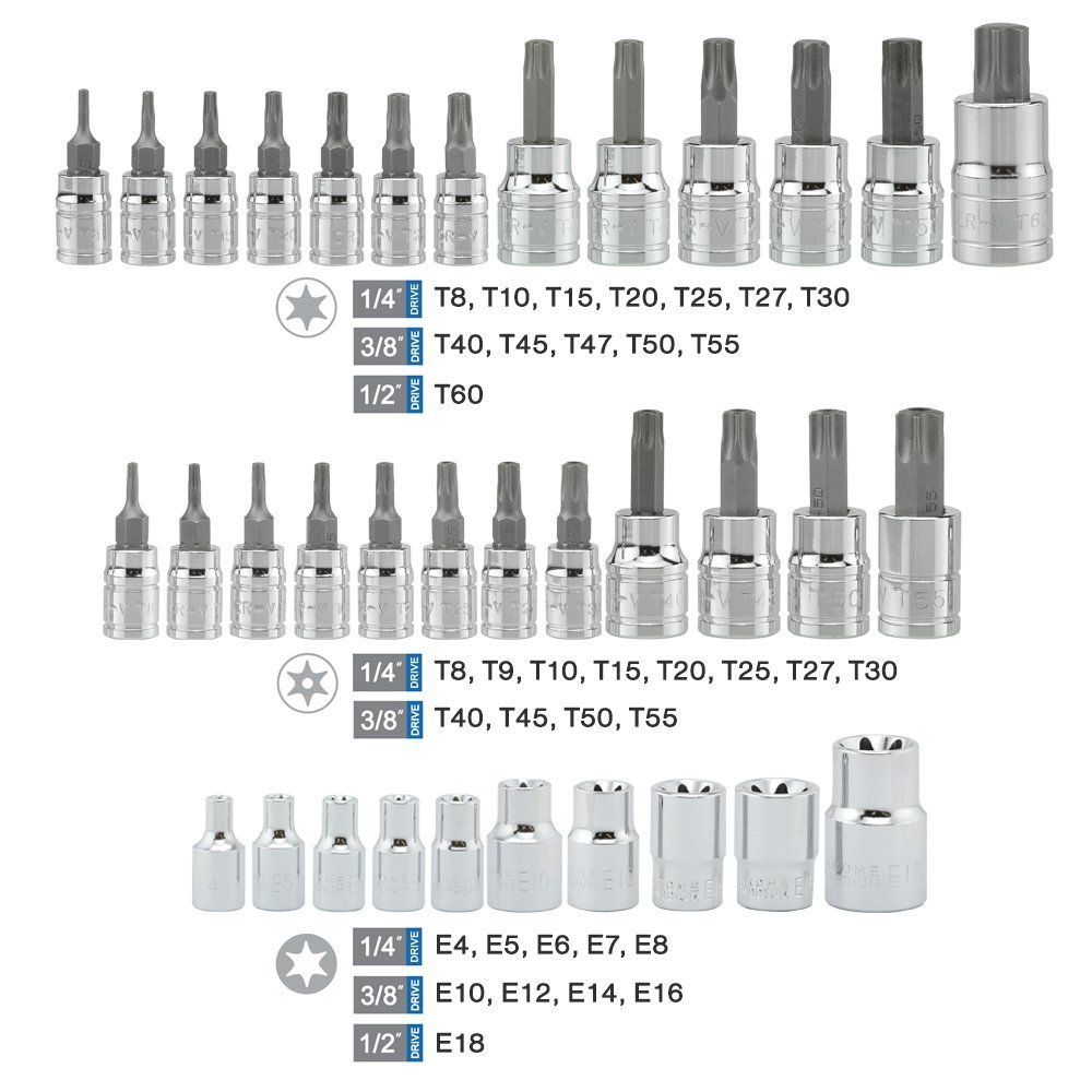 35pc E Tamper Proof Security Star Female 1/4 3/8 1/2 External Socket Torx Bit
