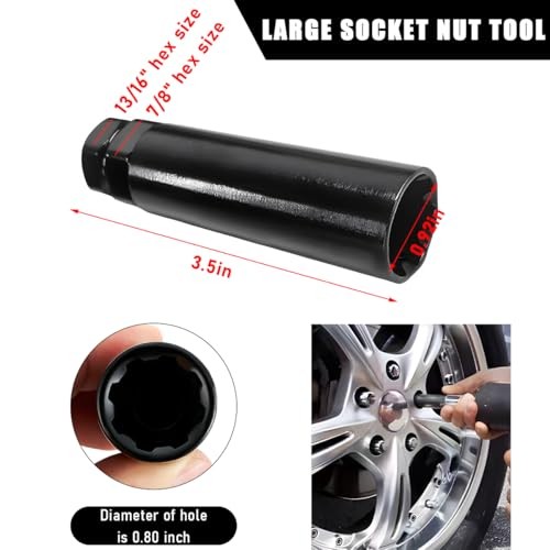 7 Spline Drive Tuner Socket Key Tool, Sturdy Steel Large Socket Lugnuts Key