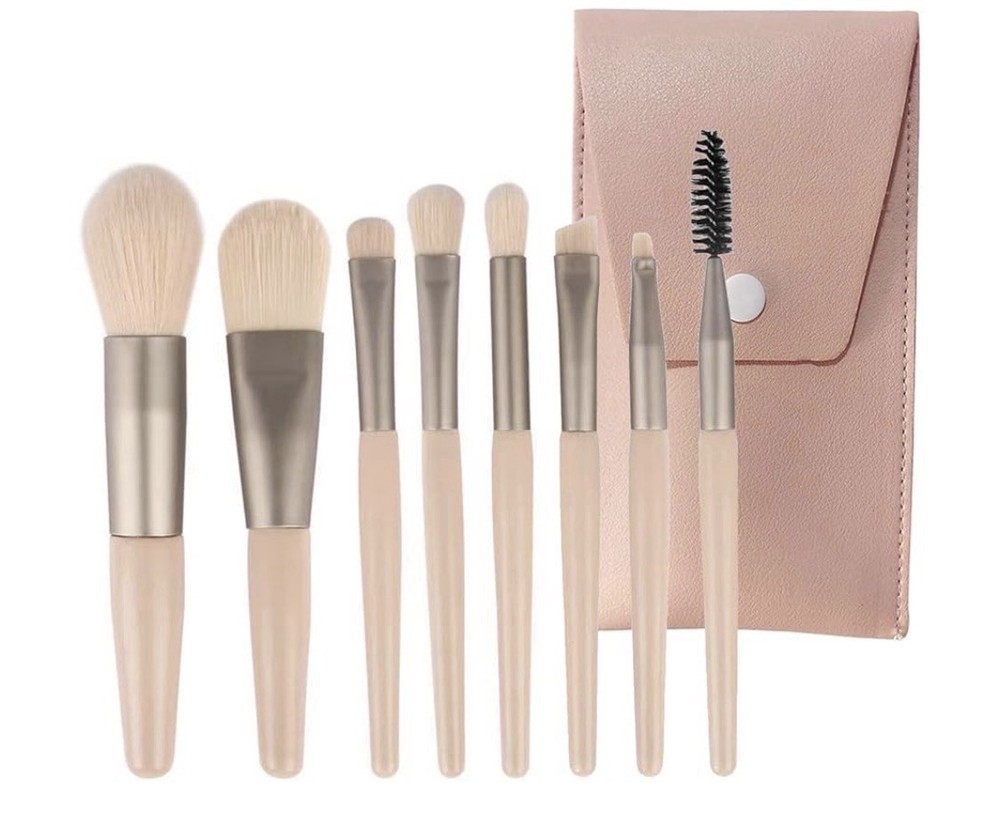 12 Pack Mini Makeup Brush 8 pc Set w/ Case - Apricot - Case Pack