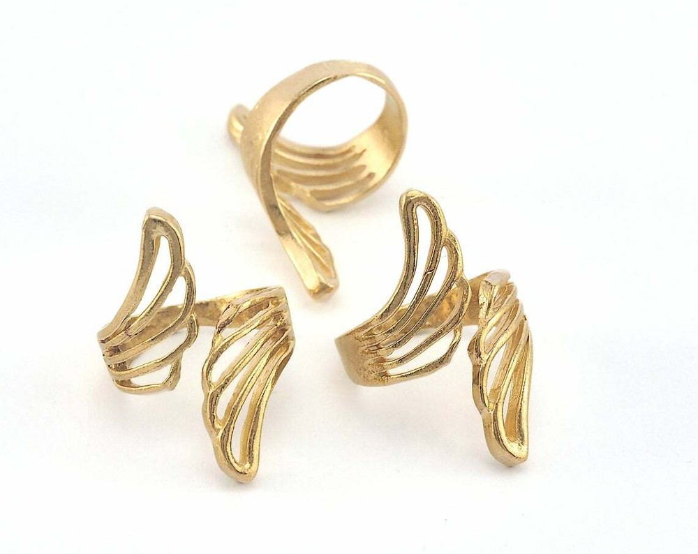 Wings Adjustable Ring Raw brass (18mm 8US inner size - Adjustable ) Oz3689
