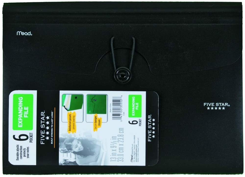 Five Star 6 Pocket Plastic Expanding File Select Color