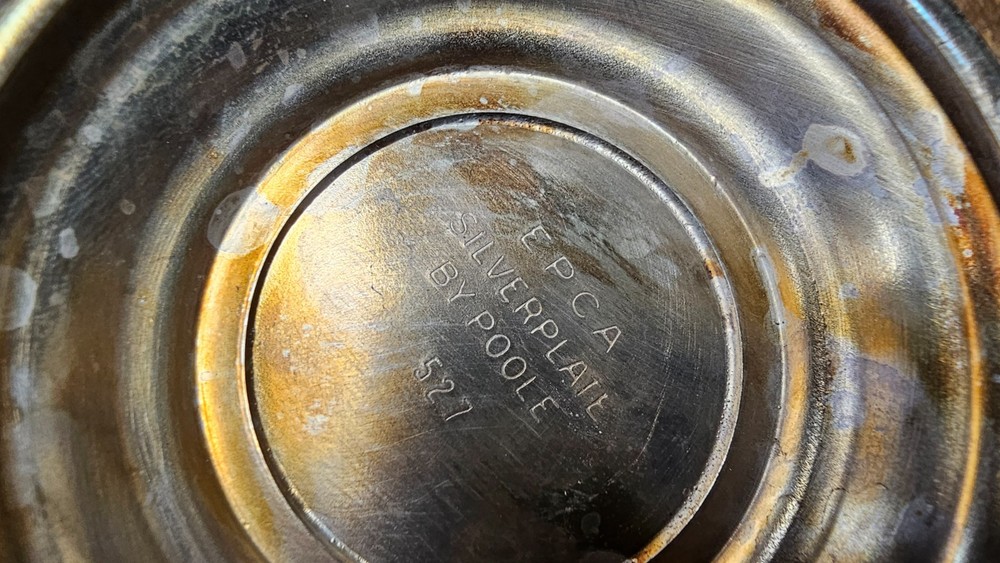 Vintage Poole Silver #527 small 4" footed bowl EPC silverplate Collectable