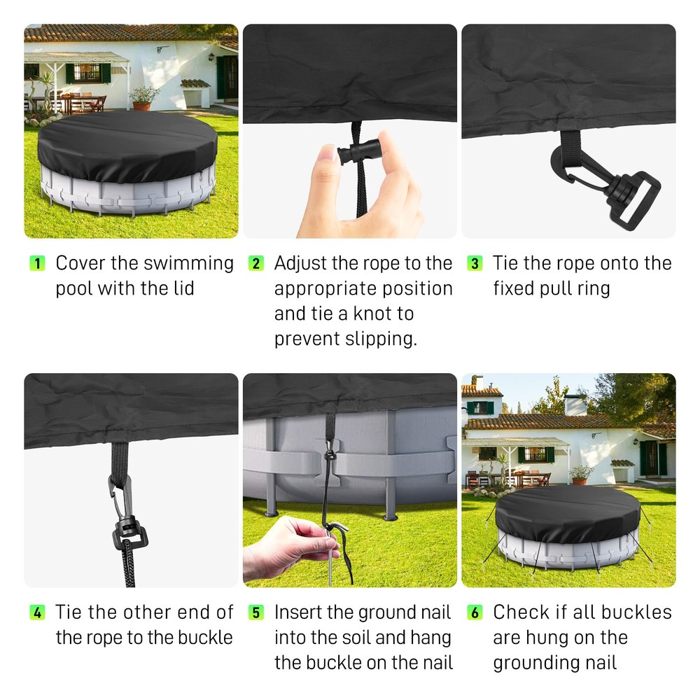 Windproof Circular Pool Cover with Accessories For Ground Pool 21Ft Diameter