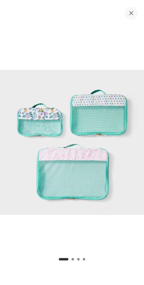 New - 3pc Packing Cube Set White/Teal - Roller Rabbit x Target