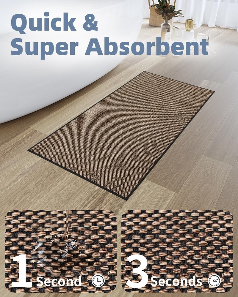 PADOOR Non-Slip Bath-Mats, Rubber-Backing 20''x32'' Rectangular, Black