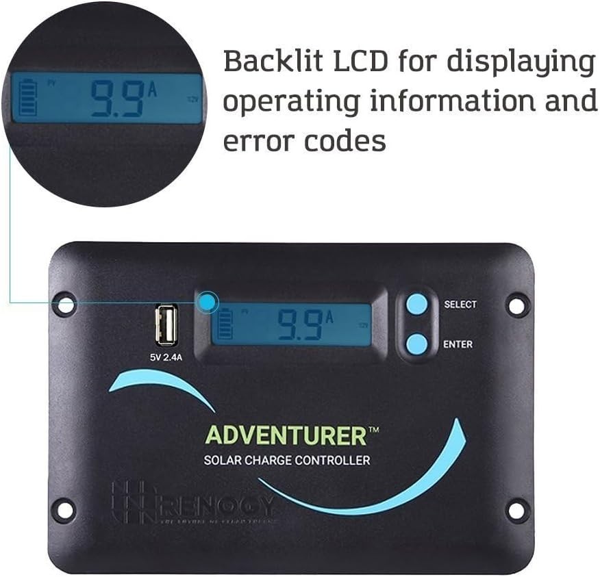 30A 12V/24V PWM Solar Charge Controller with LCD Display Flush Mount Design N...