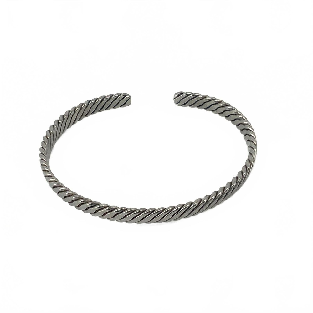 Vintage Silvertone Twisted Cable Cuff Bracelet Minimalist Boho Stackable Bangle