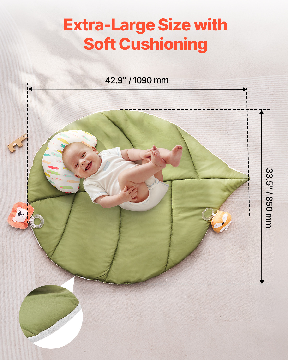 VEVOR Baby Play Gym Mat Tummy Time Activity Mat with 6Sensory Toys 42.9" x 33.5"