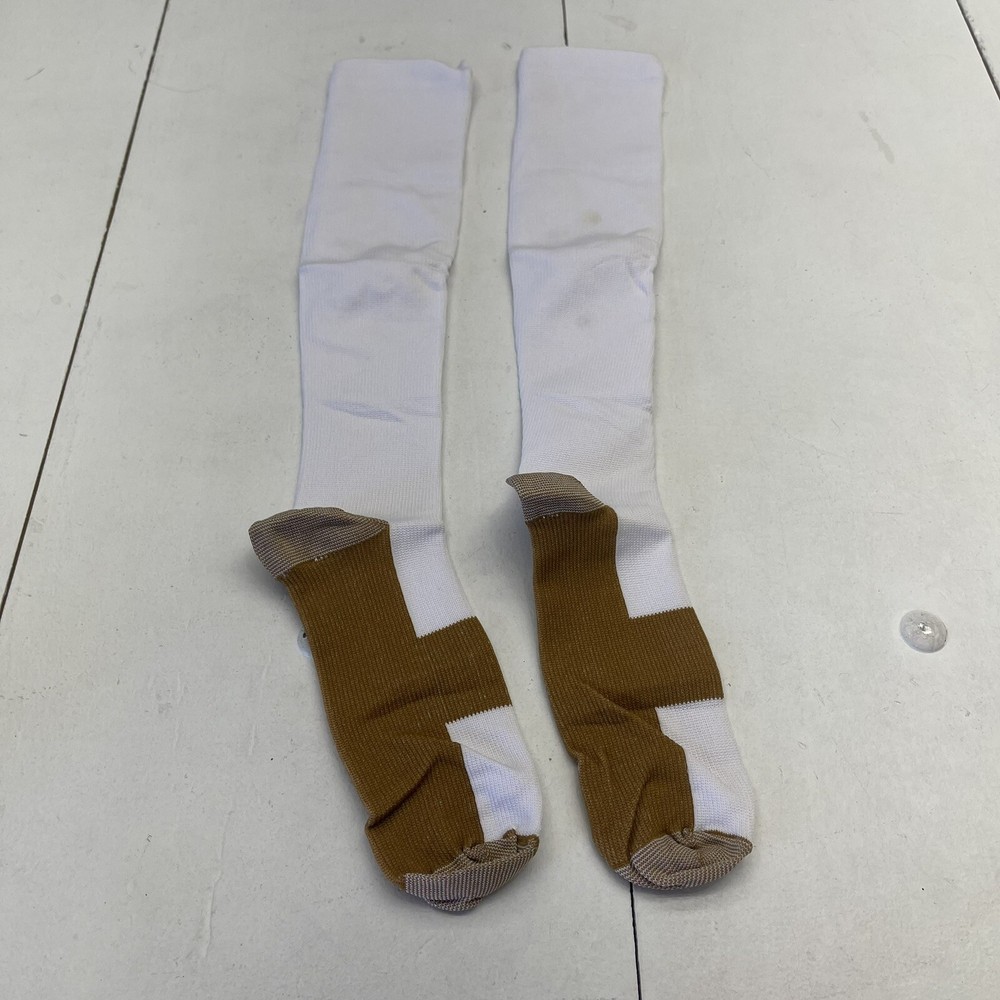 Unisex Adults White & Brown Compression Socks Size L/XL Defect