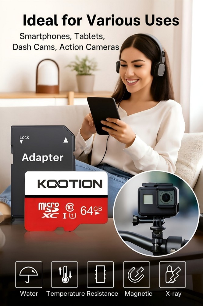 KOOTION 64GB MicroSDXC Memory Card – 5-Pack with Adapter – Class 10 UHS-I –...