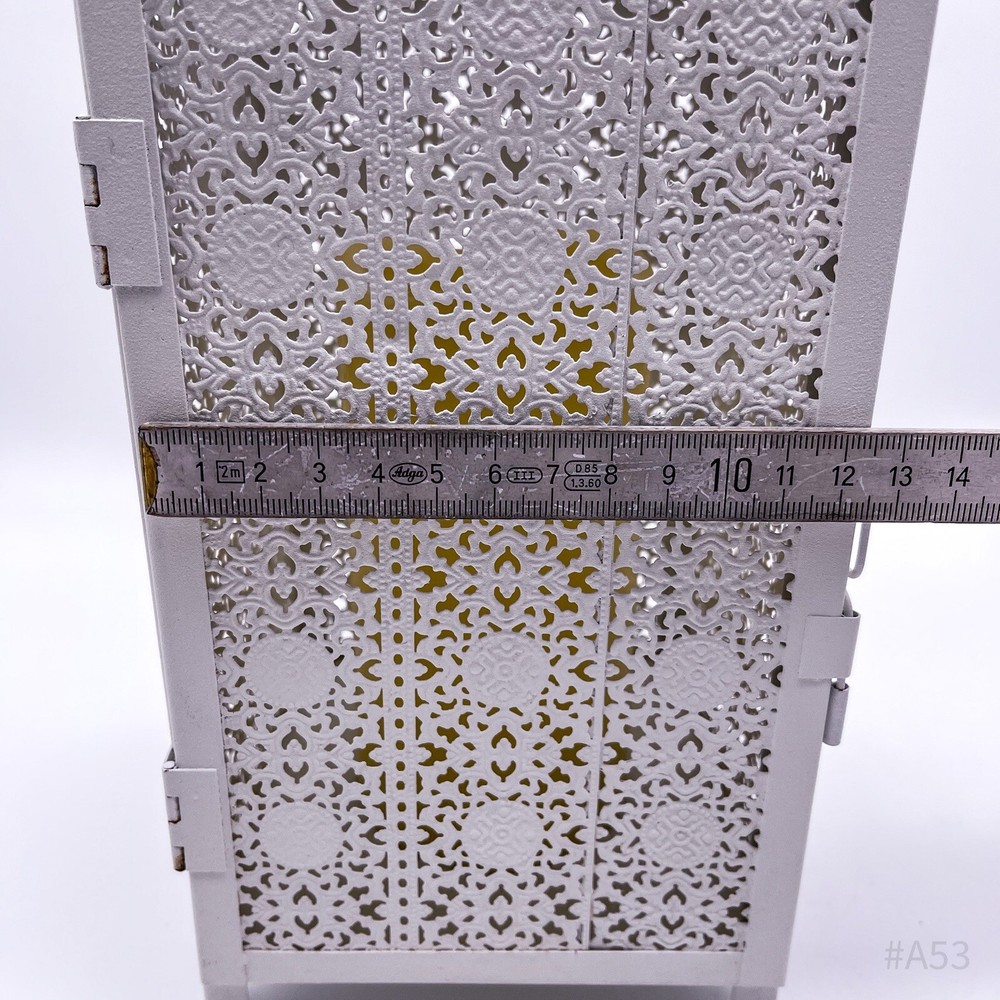 Oriental Lantern Windlight With Pattern & LED Block Candle, White, 37 cm