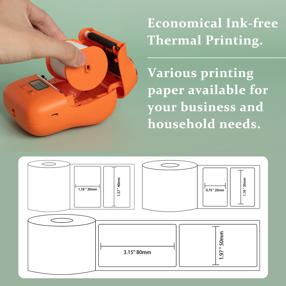 Phomemo M110 Portable Thermal Label Printer Mobile Barcode Printer+3 Rolls Paper
