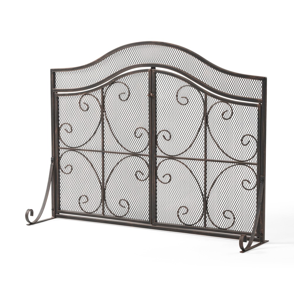 Vintage Fireplace Screen with Doors Traditional Scroll Metal Single Panel Screen