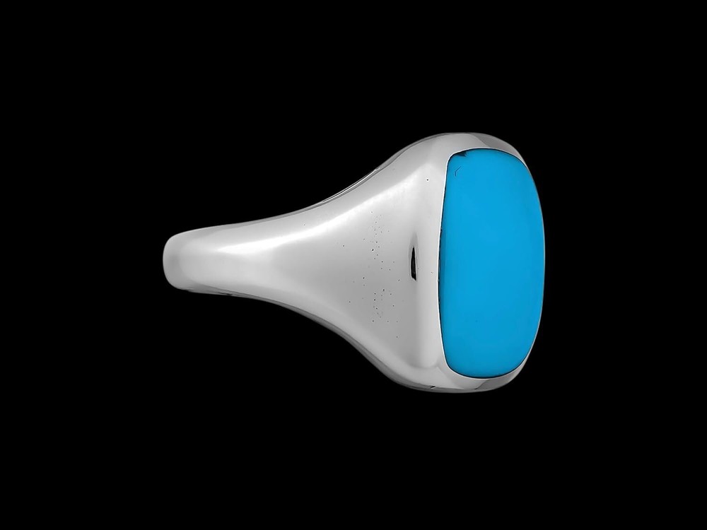 925 Sterling Silver Rectangular Turquoise Resin Ring, Simple Rounded...