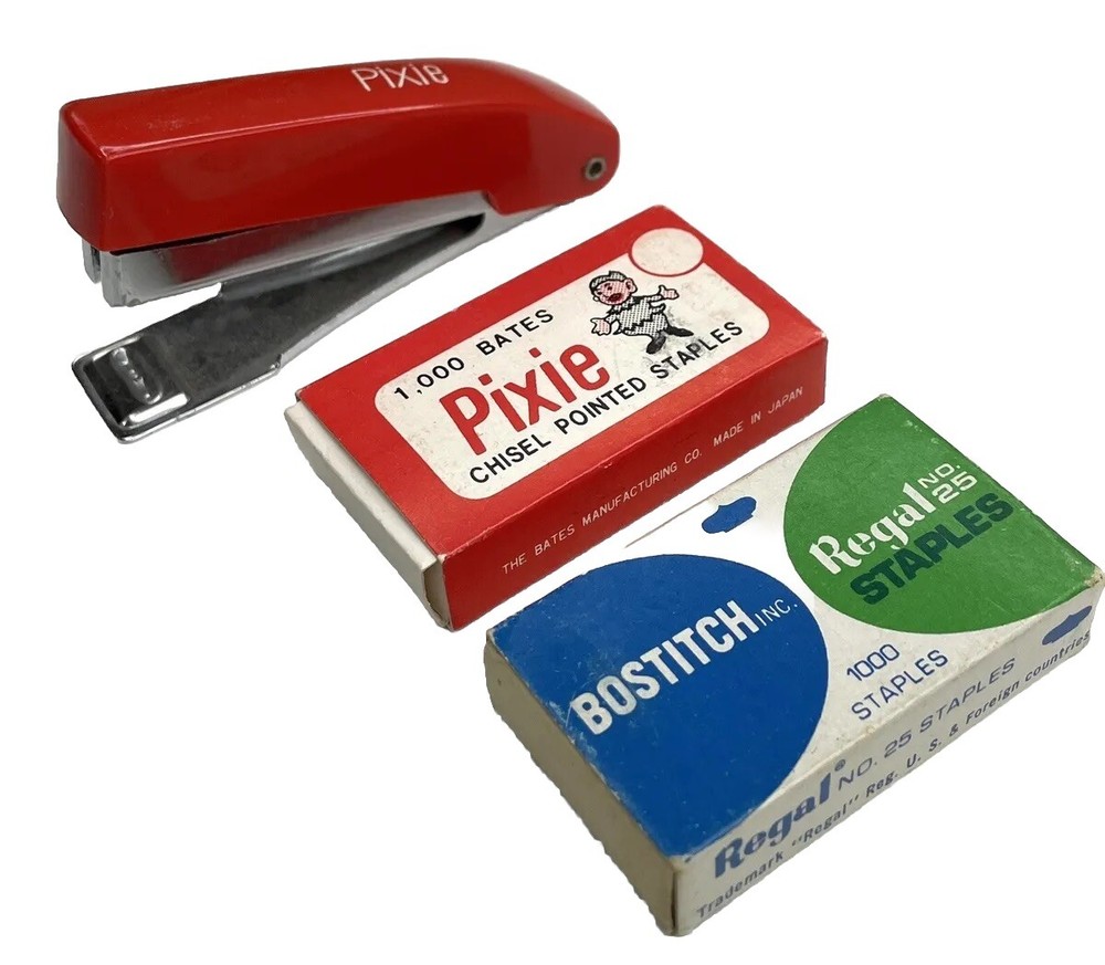 Bates Pocket Pixie Stapler Red with Box of Staples