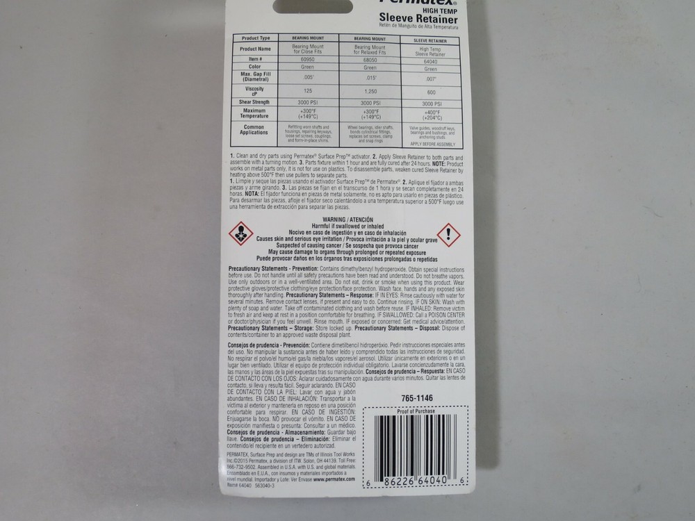 Permatex 64040 High Temperature Sleeve Retainer 36 ml