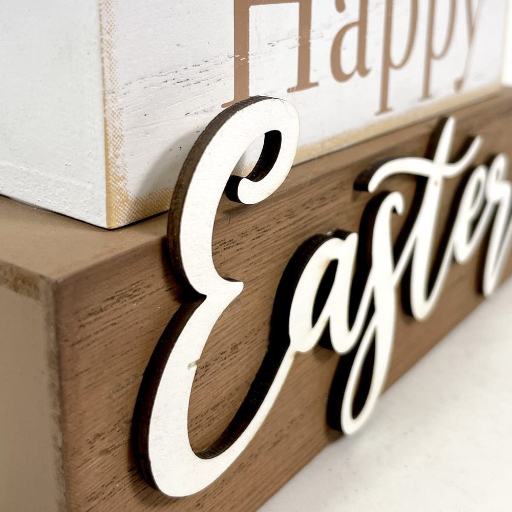 2 Pack Happy Easter Decorations Rabbit Truck Décor Spring Rustic Wooden Blo