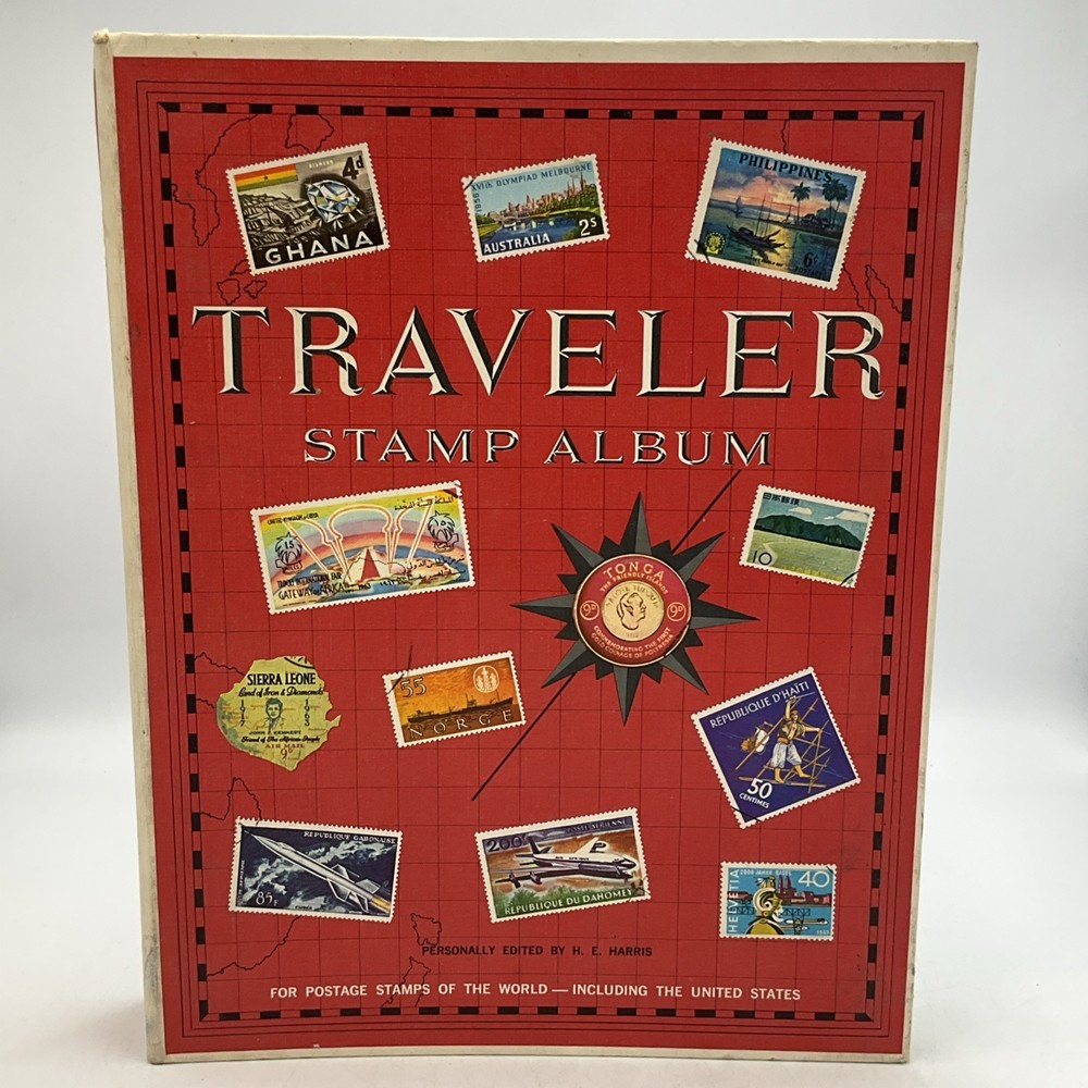 Vintage 1973 Traveler Album Postage Stamps Of The World, By H. E. Harris, HC VTG