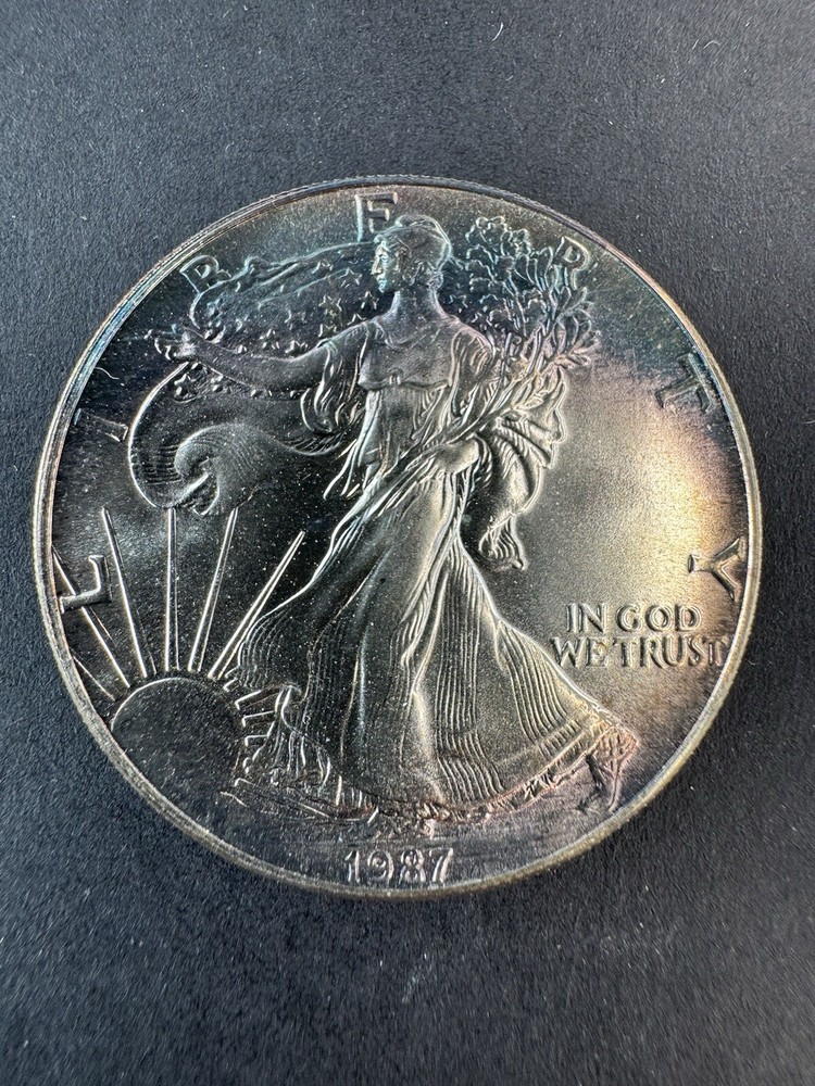1987 American Silver Eagle 1 Oz Silver Coin Rainbow Toned