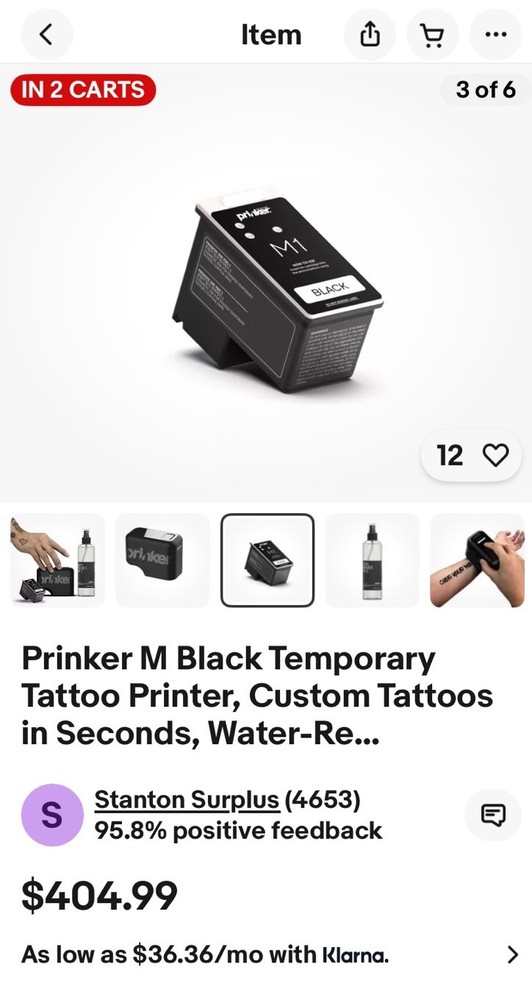 New Prinker M Black 3-D Custom Temporary Tattoo Device Printer Sealed Box