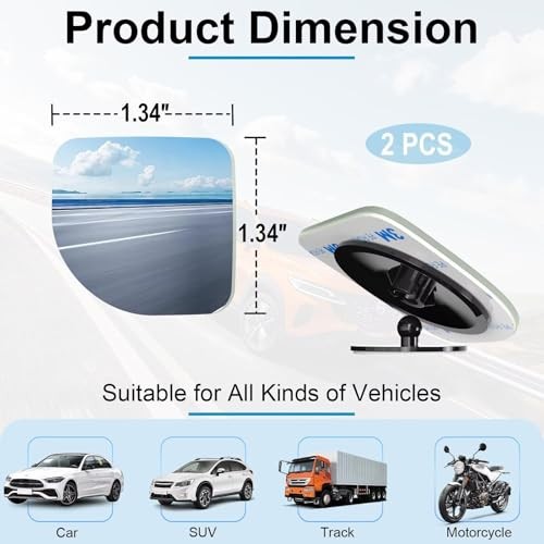 Blind Spot Mirrors 2 Pack, Frameless Side Mirror Blindspot Fan-Shape-2pcs