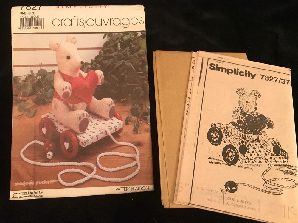 vtg simplicity sewing patterns 7827 Bear Pull Toy 1986 Uncut
