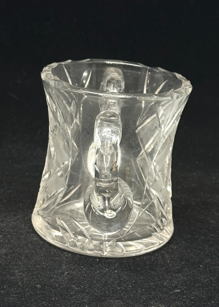 Vintage EAPG Etched Glass Two Handled Spooner with Applied Handles