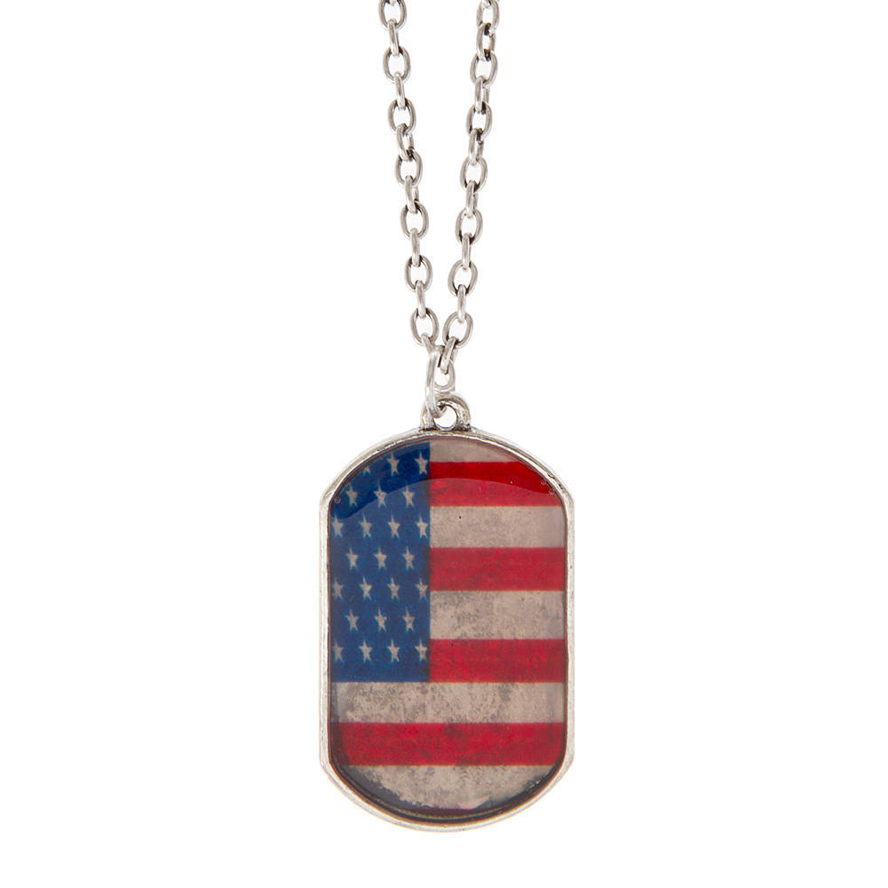 Stars & Stripes American Flag Girl's Womens Dog Tag Pendant Necklace One Size