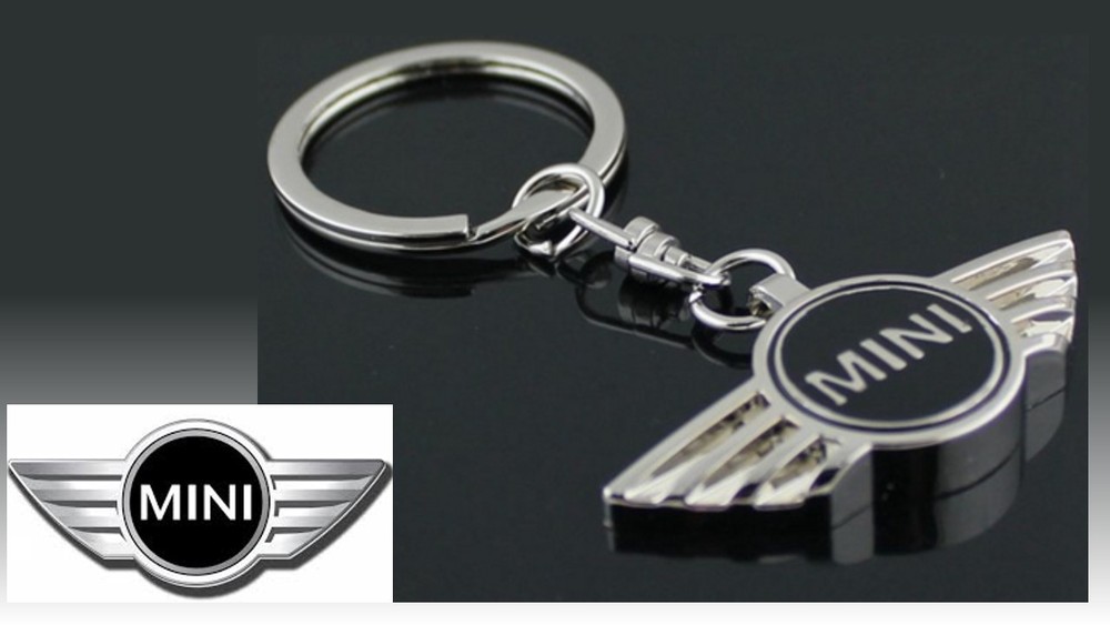 Mini Keychain – Chrome Black Silver Key Ring + Velvet Bag – Gift Idea