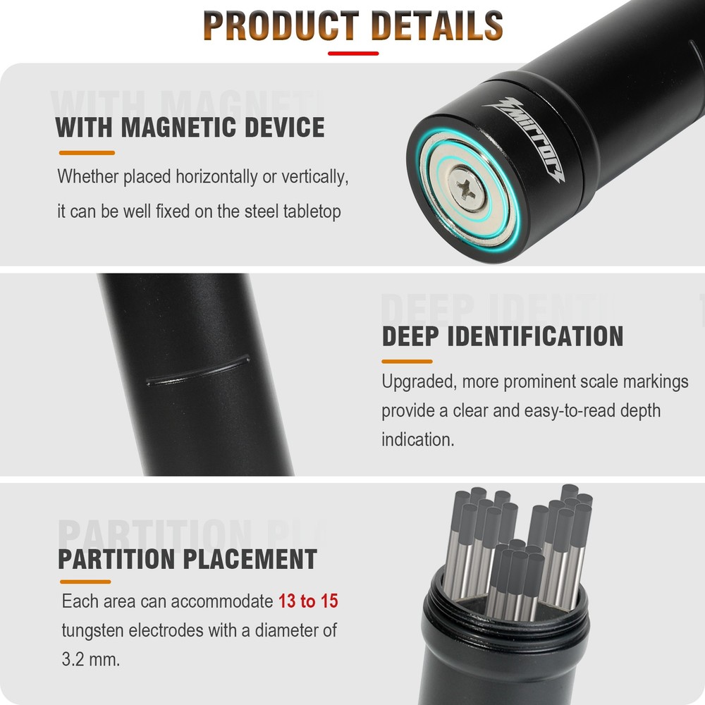 3mirrors 3-Section Magnetic Tungsten Electrode Storage Solution TIG Welding Case