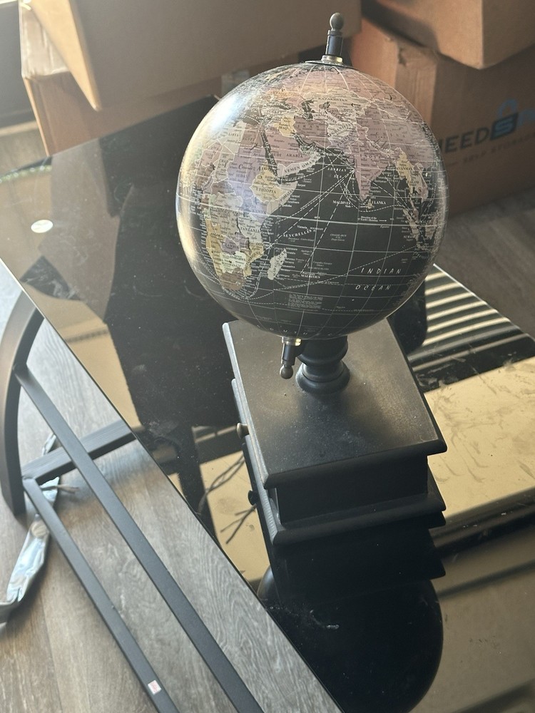 Decorative Tabletop Globe Multicolor Wood Base Rotating Medium with Drawer