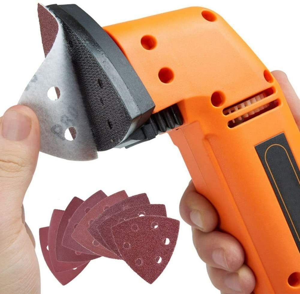 200PCS Triangle Sanding Pads for Oscillating Multi-Tool Hook Loop Sandpaper Disc