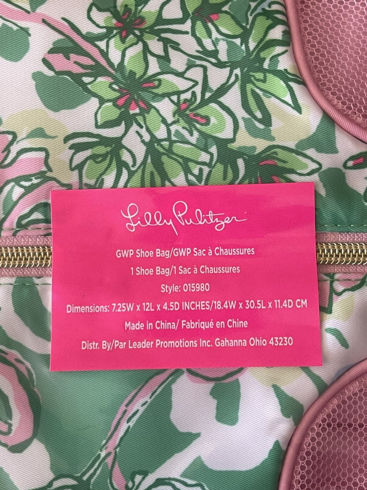 Lilly Pulitzer Spearmint BLOSSOM VIEWS SHOE BAG Travel Gym Zip CarryOn GWP NWT
